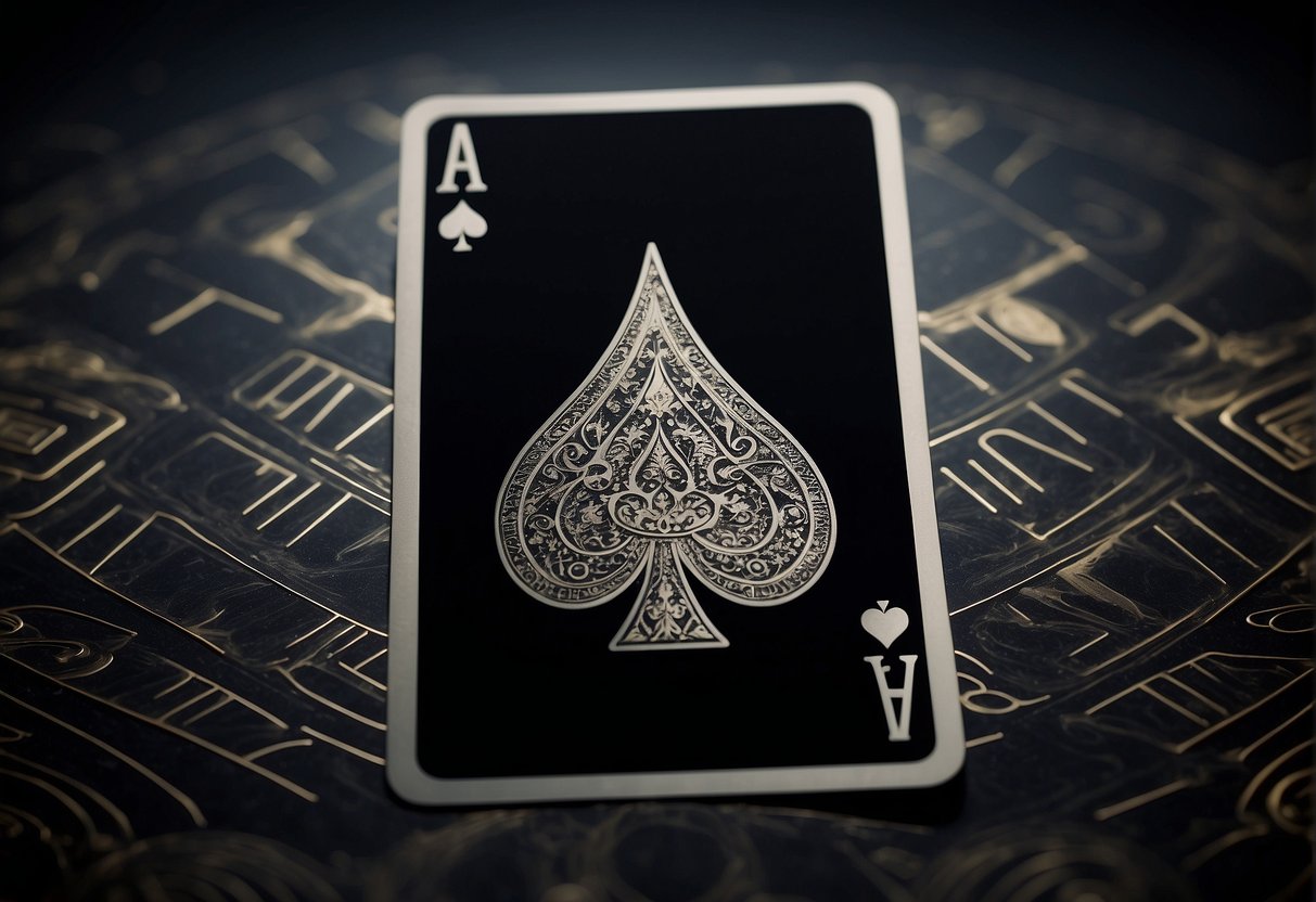 A single 10 of spades card sits upright on a dark, mystical background, surrounded by swirling energy and symbols